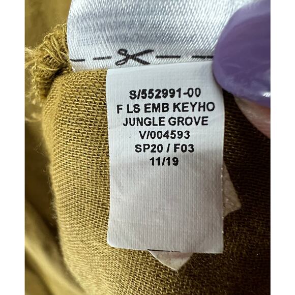 Old Navy Blouse Women L Golden Brown Relaxed Embroidered Stitch Boho Cottage Top - Picture 13 of 14